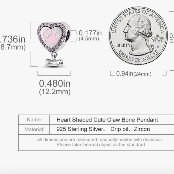 Silver Heart Charm with Pink Paw print puppy or kitty parents love - Picture 3 of 3